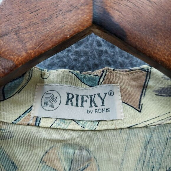 Vintage Rifky By Rohs Beige Abstract Print Button-Up Short Sleeve Shirt - Picture 2 of 3